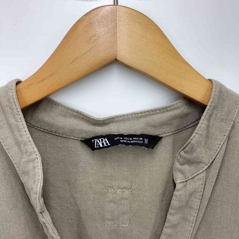 ザラ ZARA 23SS スキッパーカラー リネン レーヨン混 シャツワンピース レディース import:M