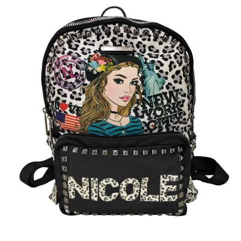 NICOLE LEE NEW YORK CITY 自由の女神 プリント スタッズ レオパード バックパック レディース