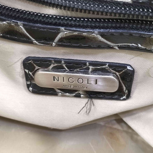 NICOLI イタリア製 エナメル パイソン ハンドバッグ メンズ