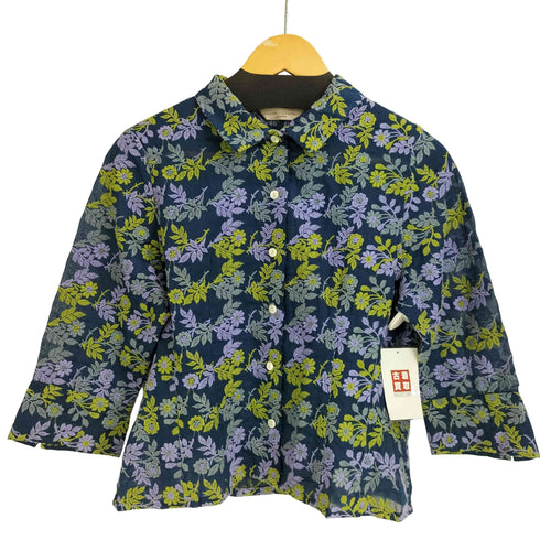 Castle Combe garden バラの花園 ネコ目ボタン エンブロイダリー刺繍 七分袖 花柄 シアーシャツ レディース JPN:M