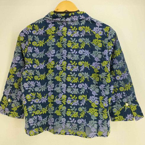 Castle Combe garden バラの花園 ネコ目ボタン エンブロイダリー刺繍 七分袖 花柄 シアーシャツ レディース JPN:M