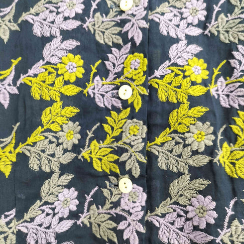 Castle Combe garden バラの花園 ネコ目ボタン エンブロイダリー刺繍 七分袖 花柄 シアーシャツ レディース JPN:M