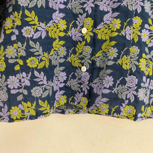 Castle Combe garden バラの花園 ネコ目ボタン エンブロイダリー刺繍 七分袖 花柄 シアーシャツ レディース JPN:M