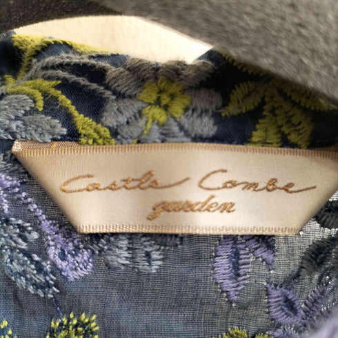 Castle Combe garden バラの花園 ネコ目ボタン エンブロイダリー刺繍 七分袖 花柄 シアーシャツ レディース JPN:M