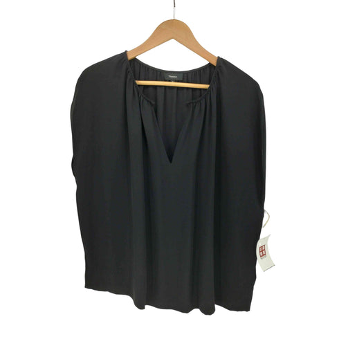 セオリー theory Silk Gathered Slit Neck Short-Sleeve Top レディース JPN:M