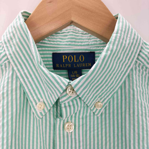 ポロラルフローレン POLO RALPH LAUREN ポニー刺繍 シアサッカー ストライプ半袖ボタンダウンシャツ メンズ L/G