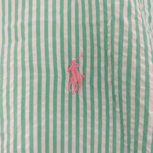 ポロラルフローレン POLO RALPH LAUREN ポニー刺繍 シアサッカー ストライプ半袖ボタンダウンシャツ メンズ L/G