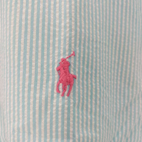 ラルフローレン RALPH LAUREN ポニー刺繍 シアサッカー ストライプ半袖ボタンダウンシャツ メンズ XS