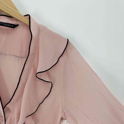 ザラ ZARA CONTRAST PIPING RUFFLED BLOUSE コントラクト パイピング フリル ブラウス レディース import:XS