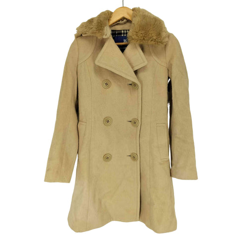バーバリーブルーレーベル BURBERRY BLUE LABEL 裏地チェック アンゴラ混 ファーコート レディース 36