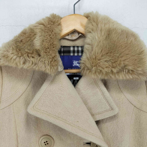 バーバリーブルーレーベル BURBERRY BLUE LABEL 裏地チェック アンゴラ混 ファーコート レディース 36