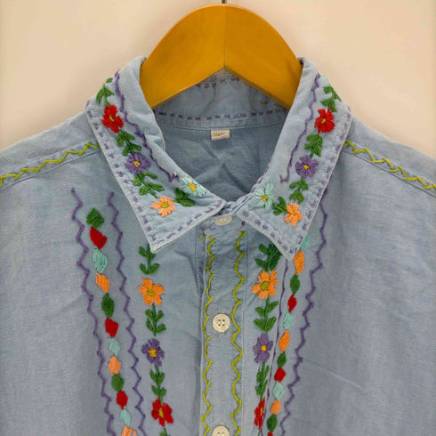 インド製 フラワー刺繍 半袖シャツ メンズ