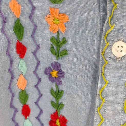 インド製 フラワー刺繍 半袖シャツ メンズ