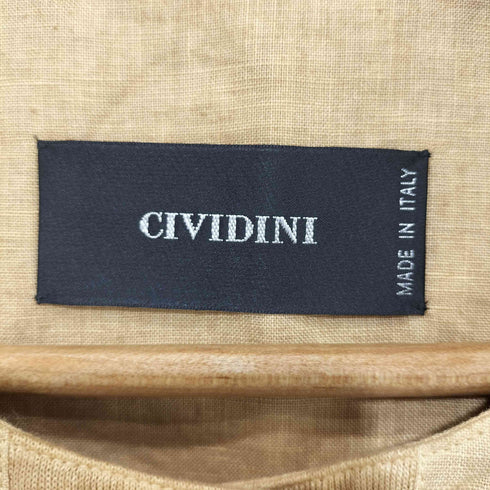 チヴィディーニ CIVIDINI イタリア製 総リネン ノーカラーシャツ ワンピース レディース EUR:44