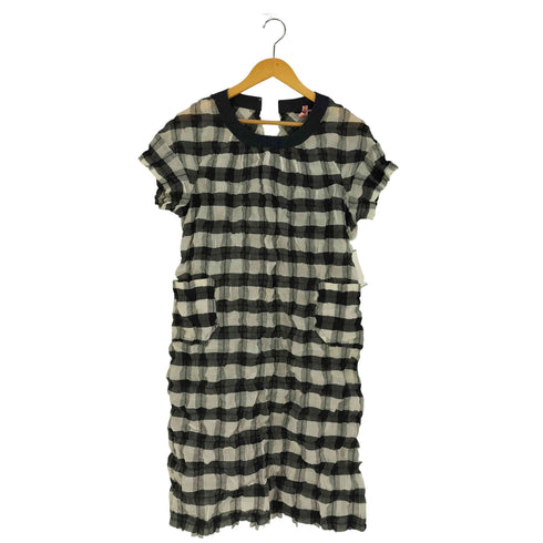 トリココムデギャルソン tricot COMME des GARCONS シワ加工 バンドカラー チェック シルクブレンド ワンピース レディース JPN:S