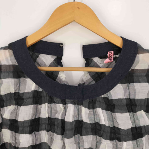 トリココムデギャルソン tricot COMME des GARCONS シワ加工 バンドカラー チェック シルクブレンド ワンピース レディース JPN:S