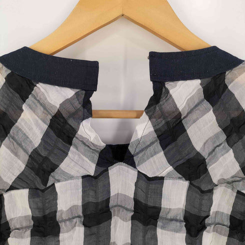 トリココムデギャルソン tricot COMME des GARCONS シワ加工 バンドカラー チェック シルクブレンド ワンピース レディース JPN:S