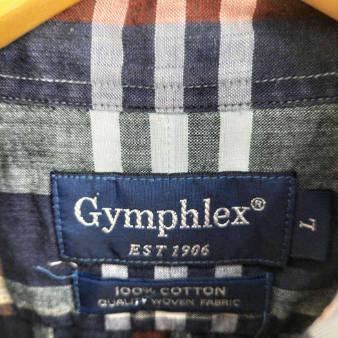 ジムフレックス GYMPHLEX ロゴ刺繍 コットン100 ボタンダウン チェックシャツ メンズ JPN:L