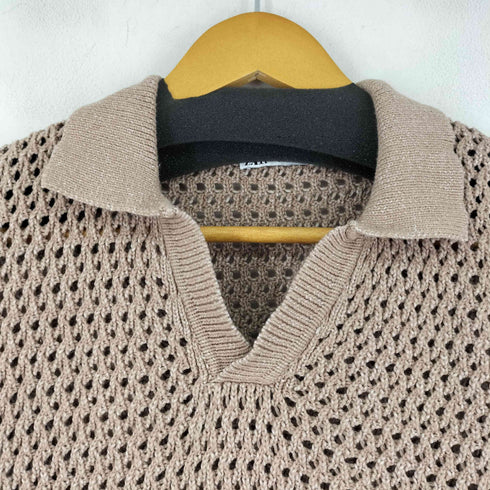 ザラ ZARA クロシェニット ポロシャツ メンズ US L
