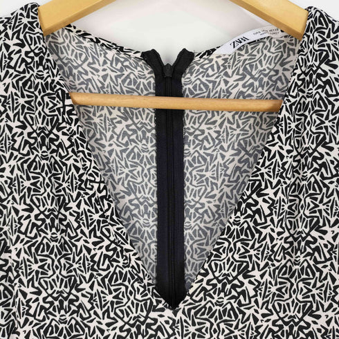 ザラ ZARA PRINTED MIDI DRESS 総柄 ギャザー ワンピース レディース import:S