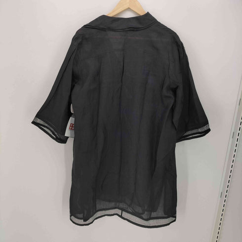 ヒロココシノ HIROKO KOSHINO リネン100 メッシュ切替 オープンカラーシャツ レディース 40