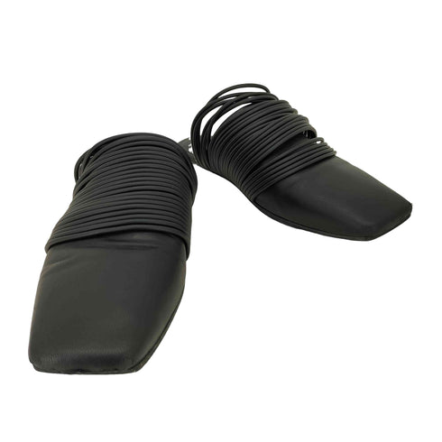 エムエムシックスメゾンマルジェラ MM6 Maison Margiela Black Leather Strappy Mule レディース EUR:37