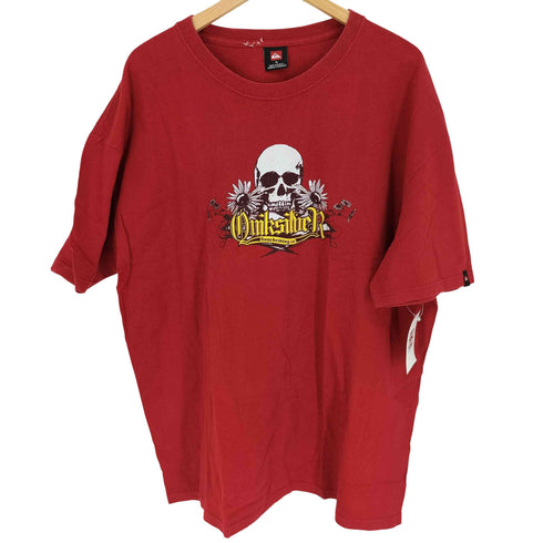 クイックシルバー Quiksilver メキシコ製 スカル フラワー ロック プリント S/S クルーネック Tシャツ メンズ import:XL