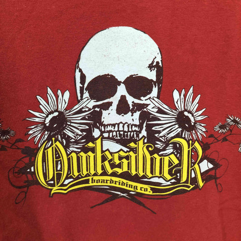 クイックシルバー Quiksilver メキシコ製 スカル フラワー ロック プリント S/S クルーネック Tシャツ メンズ import:XL