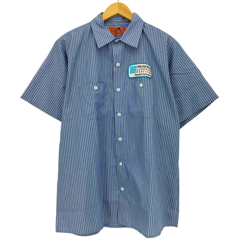 レッドキャップ RED KAP ストライプ 企業パッチ ショートスリーブ ワークシャツ メンズ import:L