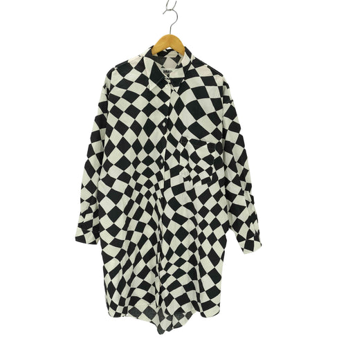 エムエムシックスメゾンマルジェラ MM6 Maison Margiela 22SS OVERSIZED DISTORTED CHESS PRINT LONG SHIRT レディース import:M