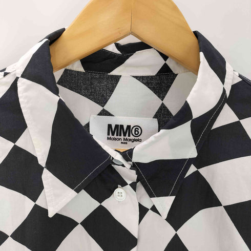 エムエムシックスメゾンマルジェラ MM6 Maison Margiela 22SS OVERSIZED DISTORTED CHESS PRINT LONG SHIRT レディース import:M