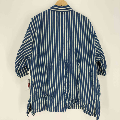 キャスパージョン CASPER JOHN ストライプ柄 襟フック 切替 ビックポケット スタンドネック S/S シャツ メンズ import:L