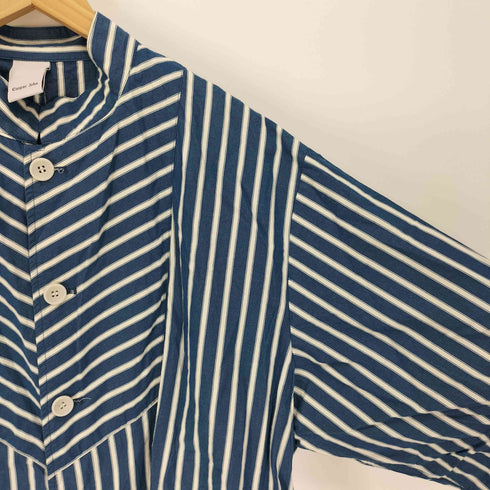 キャスパージョン CASPER JOHN ストライプ柄 襟フック 切替 ビックポケット スタンドネック S/S シャツ メンズ import:L