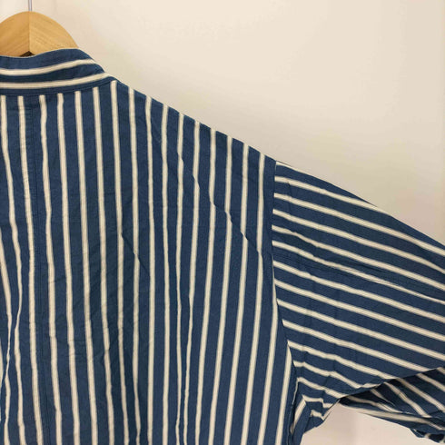 キャスパージョン CASPER JOHN ストライプ柄 襟フック 切替 ビックポケット スタンドネック S/S シャツ メンズ import:L
