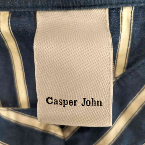 キャスパージョン CASPER JOHN ストライプ柄 襟フック 切替 ビックポケット スタンドネック S/S シャツ メンズ import:L