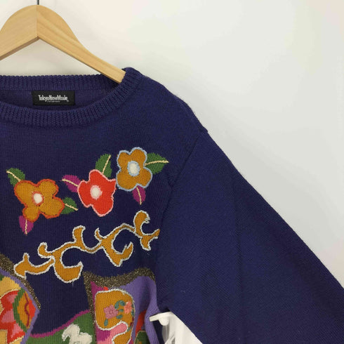 Tokyonewmode ウール ラメ混 立体ステッチ 花柄 ブロックカラー プルオーバーニット レディース JPN:M