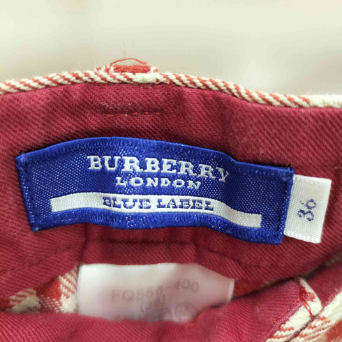 バーバリーブルーレーベル BURBERRY BLUE LABEL ホース 刺繍 コットン チェック ストレート パンツ レディース EUR:36