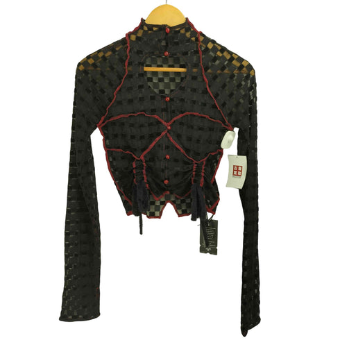 Froglet ハイネック ギャザーデザイン ブロックチェック メッシュ ニット トップス レディース JPN:M