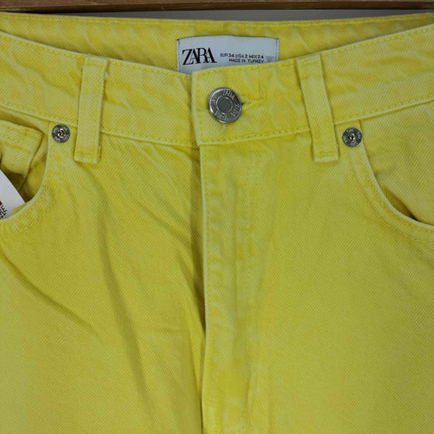ザラ ZARA カットオフ加工 ワイド デニムパンツ レディース 34