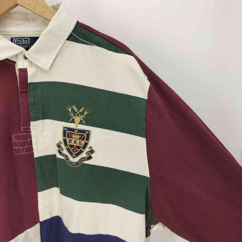 ポロバイラルフローレン Polo by RALPH LAUREN DRL エンブレム ウルフ 鹿 刺繍 ストライプ L/S ポロシャツ メンズ XXL