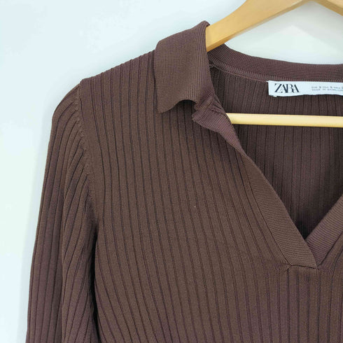ザラ ZARA スキッパー レーヨン リブニットカットソー レディース import:S
