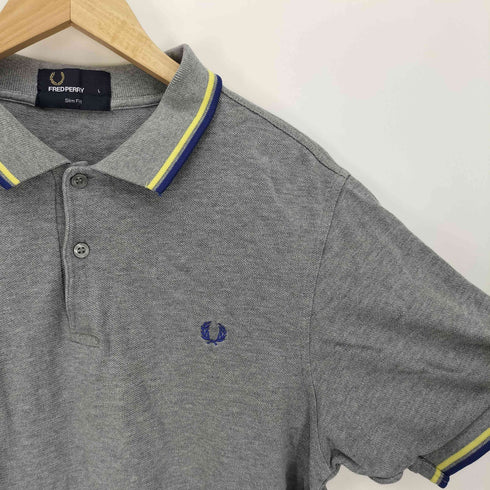 フレッドペリー FRED PERRY Slim Fit ロゴ 刺繍 リブ ライン ポロ シャツ メンズ JPN:L