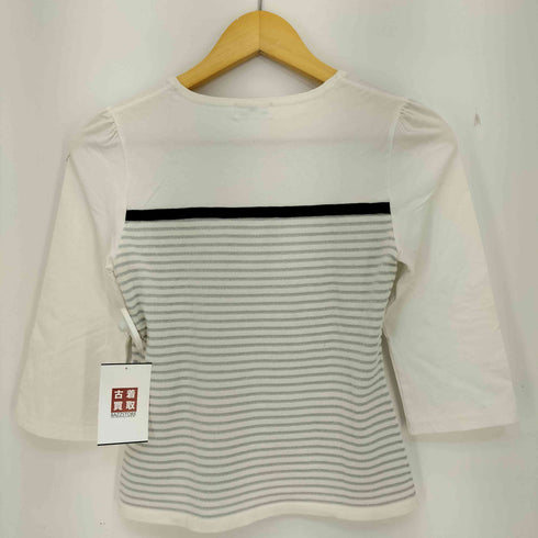 クレージュ courreges ラメ リボン ボーダー 七分丈 スクエアネックシャツ レディース JPN:38