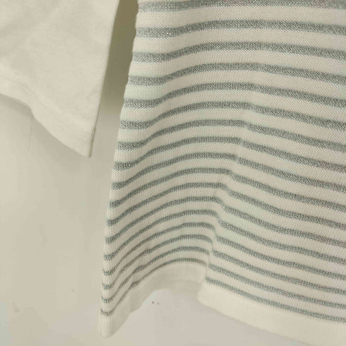 クレージュ courreges ラメ リボン ボーダー 七分丈 スクエアネックシャツ レディース JPN:38