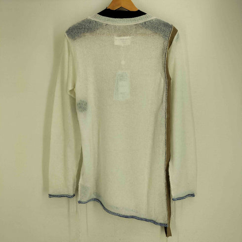 エムエムシックスメゾンマルジェラ MM6 Maison Margiela White Subversive Knit Sewater サイドラインテープ アシンメトリー リブ配色ニット レディース M
