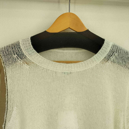 エムエムシックスメゾンマルジェラ MM6 Maison Margiela White Subversive Knit Sewater サイドラインテープ アシンメトリー リブ配色ニット レディース M