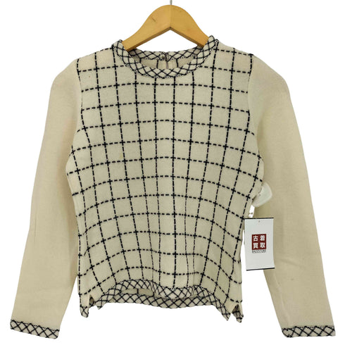 クレージュ courreges ウールナイロン ステッチチェック クルーネックニット レディース 9R