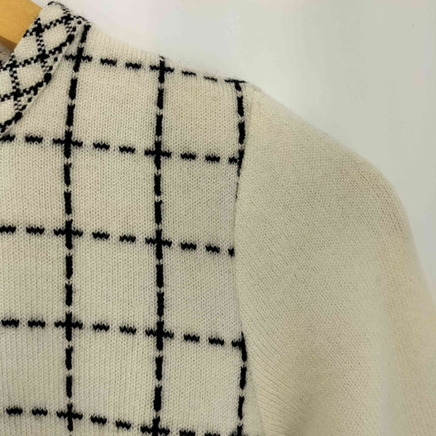 クレージュ courreges ウールナイロン ステッチチェック クルーネックニット レディース 9R