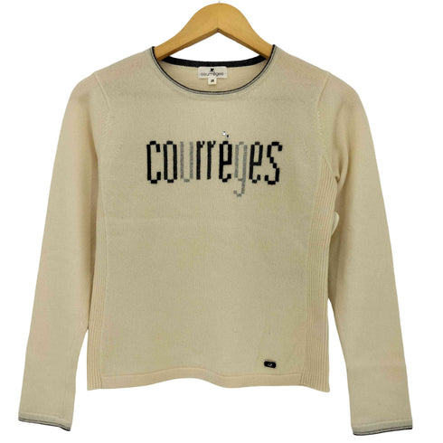 クレージュ courreges カシミヤ100 ラメ ロゴ リブライン クルーネックニット レディース JPN:38