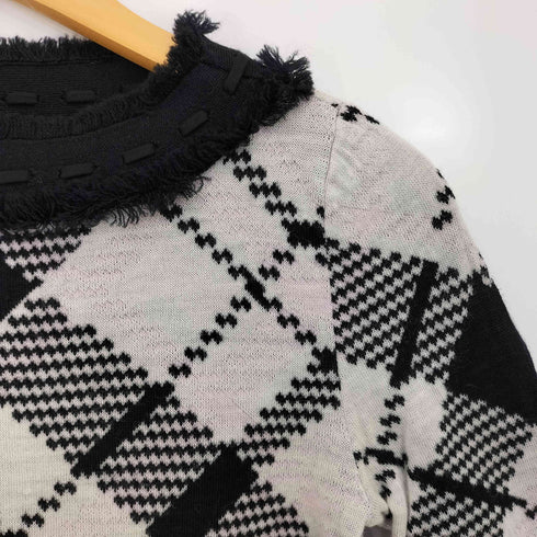 クレージュ courreges モヘヤナイロン アーガイル フリンジ ボートネックニット レディース 9R